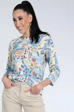 Atelier Maillet DF6st008 T-shirt driekwart mouw Licht blauw