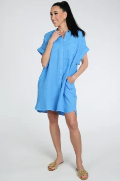 By-Bar Hella linen dress Jurk korte mouw Blauw