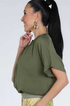 Caroline Biss 1628 Blouse korte mouw Kaki