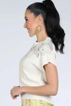 Caroline Biss 1213 Pull korte mouw Ecru