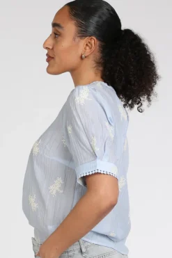 Co'couture 45098 Blouse korte mouw Licht blauw