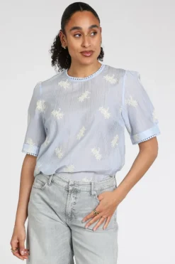 Co'couture 45098 Blouse korte mouw Licht blauw