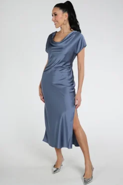 Co'couture 46026 Jurk korte mouw Vergrijsd blauw