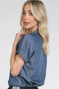 Geisha 63294-20 Blouse korte mouw Blue denim