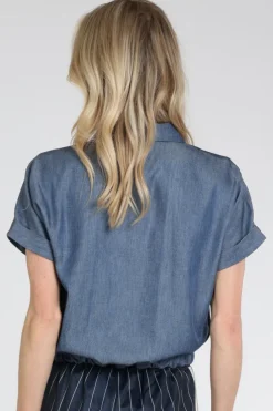 Geisha 63294-20 Blouse korte mouw Blue denim