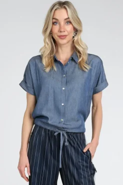 Geisha 63294-20 Blouse korte mouw Blue denim