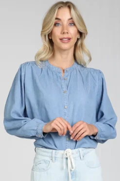 Geisha 63015-10 Blouse lange mouw Blue denim