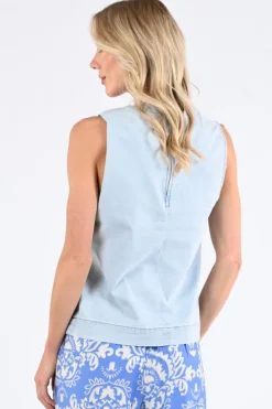 Geisha 53002-10 Blouse mouwloos Blue denim