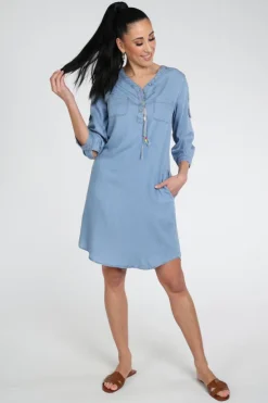 Geisha JET Jurk lange mouw Light blue denim