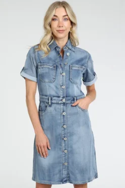 Geisha 67001-10 Jurk korte mouw Blue denim