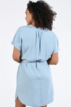 Geisha 67301-10 Jurk korte mouw Light blue denim