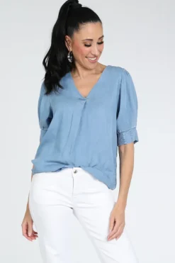 Geisha NIKITA Blouse korte mouw Blue denim