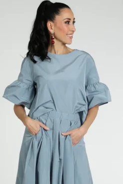 MaxMara break mm10007 Blouse korte mouw Licht blauw