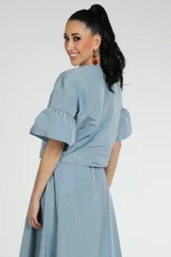 MaxMara break mm10007 Blouse korte mouw Licht blauw
