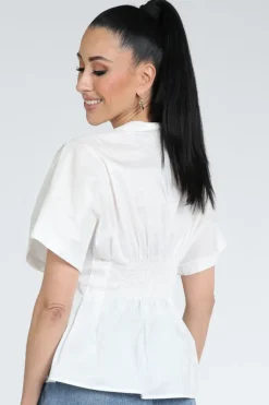 Neo Noir Adamma poplin blouse Blouse korte mouw Off white