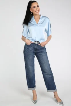 Neo Noir Anelle heavy sateen Blouse korte mouw Licht blauw