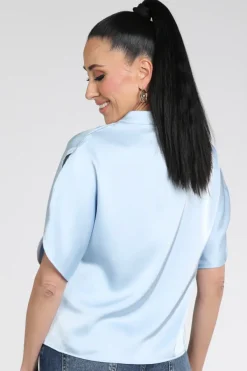 Neo Noir Anelle heavy sateen Blouse korte mouw Licht blauw