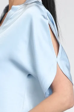 Neo Noir Anelle heavy sateen Blouse korte mouw Licht blauw