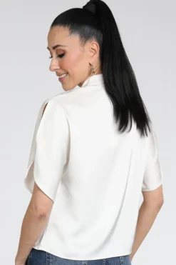 Neo Noir Anelle heavy sateen Blouse korte mouw Off white