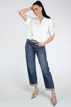 Neo Noir Anelle heavy sateen Blouse korte mouw Off white