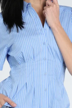 Neo Noir Balara stripe poplin Blouse korte mouw Licht blauw