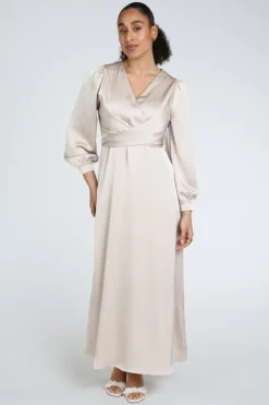 Neo Noir Bretti Heavy Sateen dress Jurk lange mouw Champagne