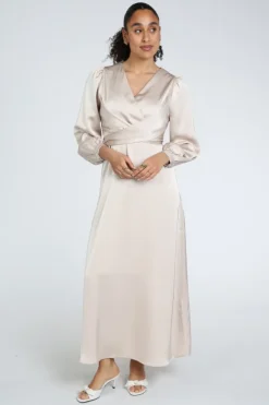 Neo Noir Bretti Heavy Sateen dress Jurk lange mouw Champagne