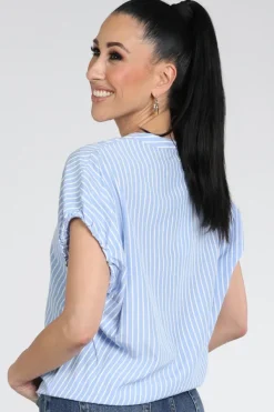 Neo Noir Englana stripe Blouse mouwloos Licht blauw