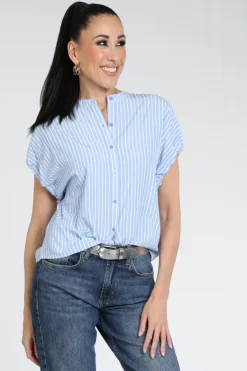 Neo Noir Englana stripe Blouse mouwloos Licht blauw