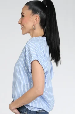 Neo Noir Englana stripe Blouse mouwloos Licht blauw