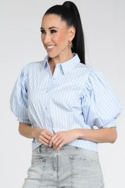 Neo Noir Etta stripe stone Blouse korte mouw Licht blauw
