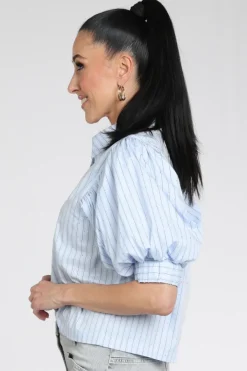 Neo Noir Etta stripe stone Blouse korte mouw Licht blauw