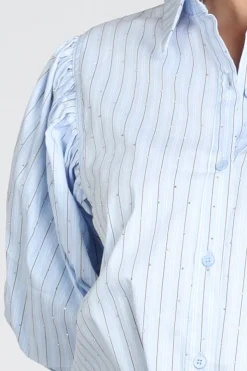 Neo Noir Etta stripe stone Blouse korte mouw Licht blauw