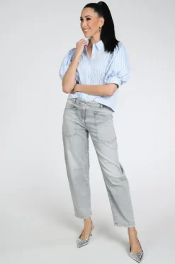 Neo Noir Etta stripe stone Blouse korte mouw Licht blauw