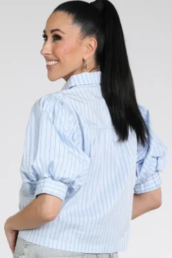 Neo Noir Etta stripe stone Blouse korte mouw Licht blauw
