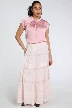 Neo Noir Fleur Drapy Satin blouse Top Licht roze