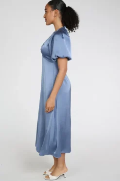 Neo Noir Illana Heavy Sateen dress Jurk korte mouw Licht blauw