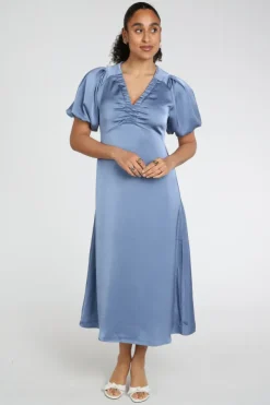 Neo Noir Illana Heavy Sateen dress Jurk korte mouw Licht blauw