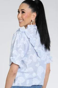 Neo Noir Manet blouse Blouse korte mouw Licht blauw