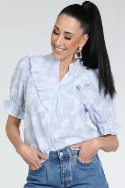 Neo Noir Manet blouse Blouse korte mouw Licht blauw