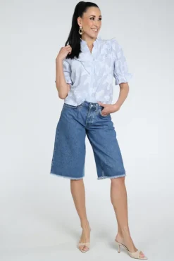 Neo Noir Manet blouse Blouse korte mouw Licht blauw