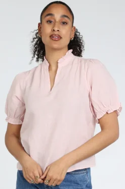Neo Noir Odesa linen blouse Blouse korte mouw Roze