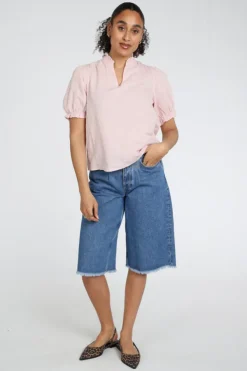 Neo Noir Odesa linen blouse Blouse korte mouw Roze