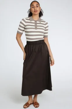Neo Noir Yara Poplin skirt Rok wijd lang Bruin