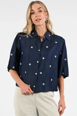 Nukus NKS02211 Blouse korte mouw Dark blue denim