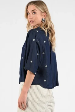 Nukus NKS02211 Blouse korte mouw Dark blue denim