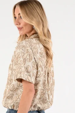 Nukus NKS02115 Blouse korte mouw Zand