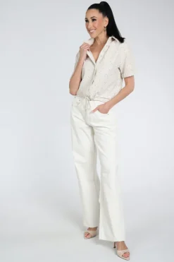Nukus NKS02108 Blouse korte mouw Zand