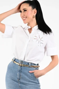 Oui 97230 Blouse korte mouw Wit