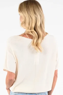 Oui 97242 Pull korte mouw Ecru